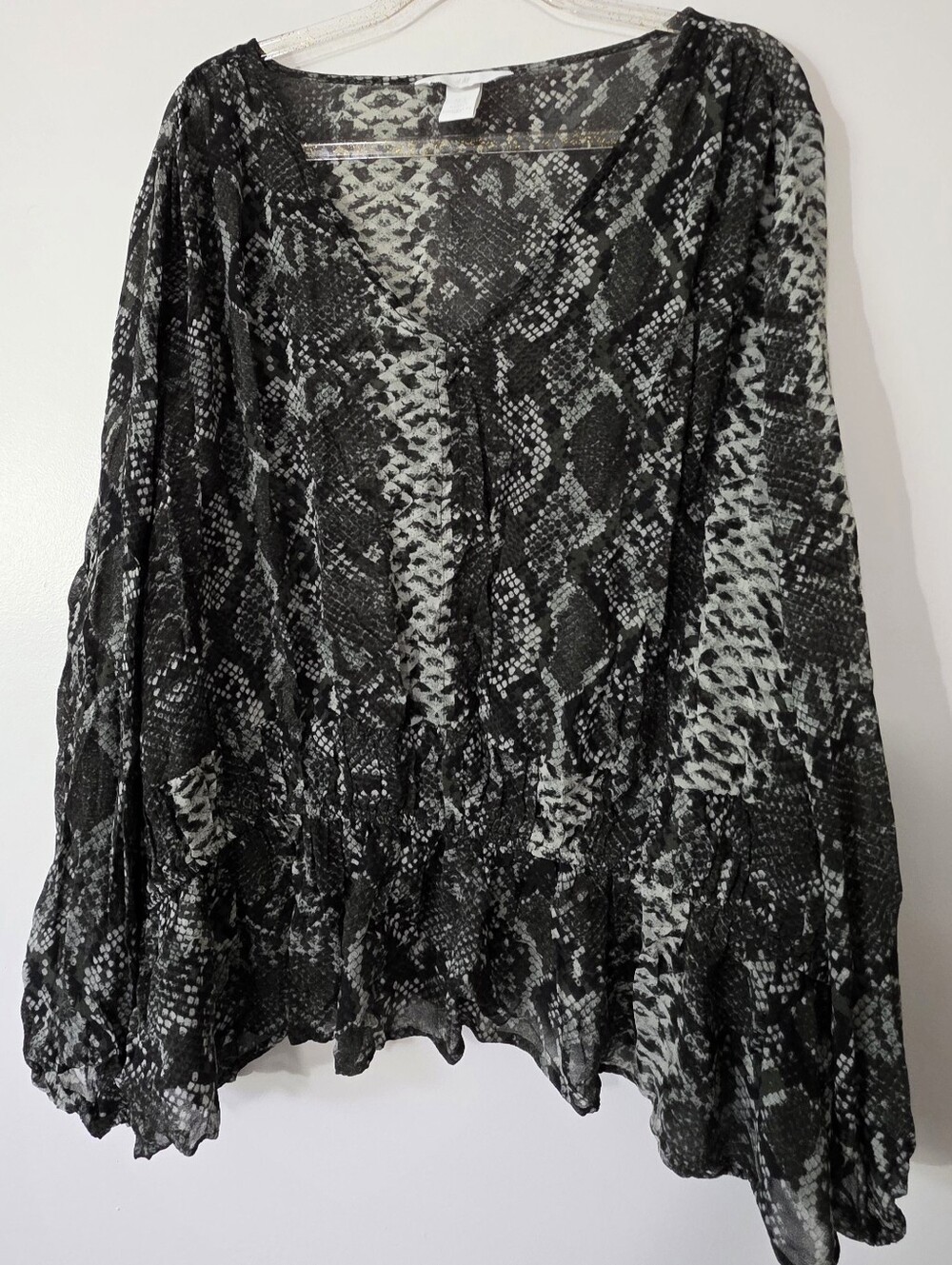 H&M Snake Print Peplum Blouse Green & Black Gothic Grunge Indie Sleaze Sz 18